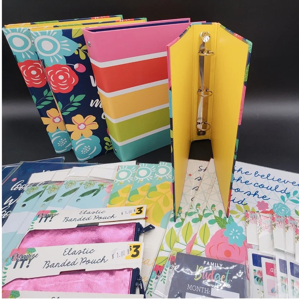 My Plan Multicolor Floral Planner Bundle Binders Stickers Pouches Stationery